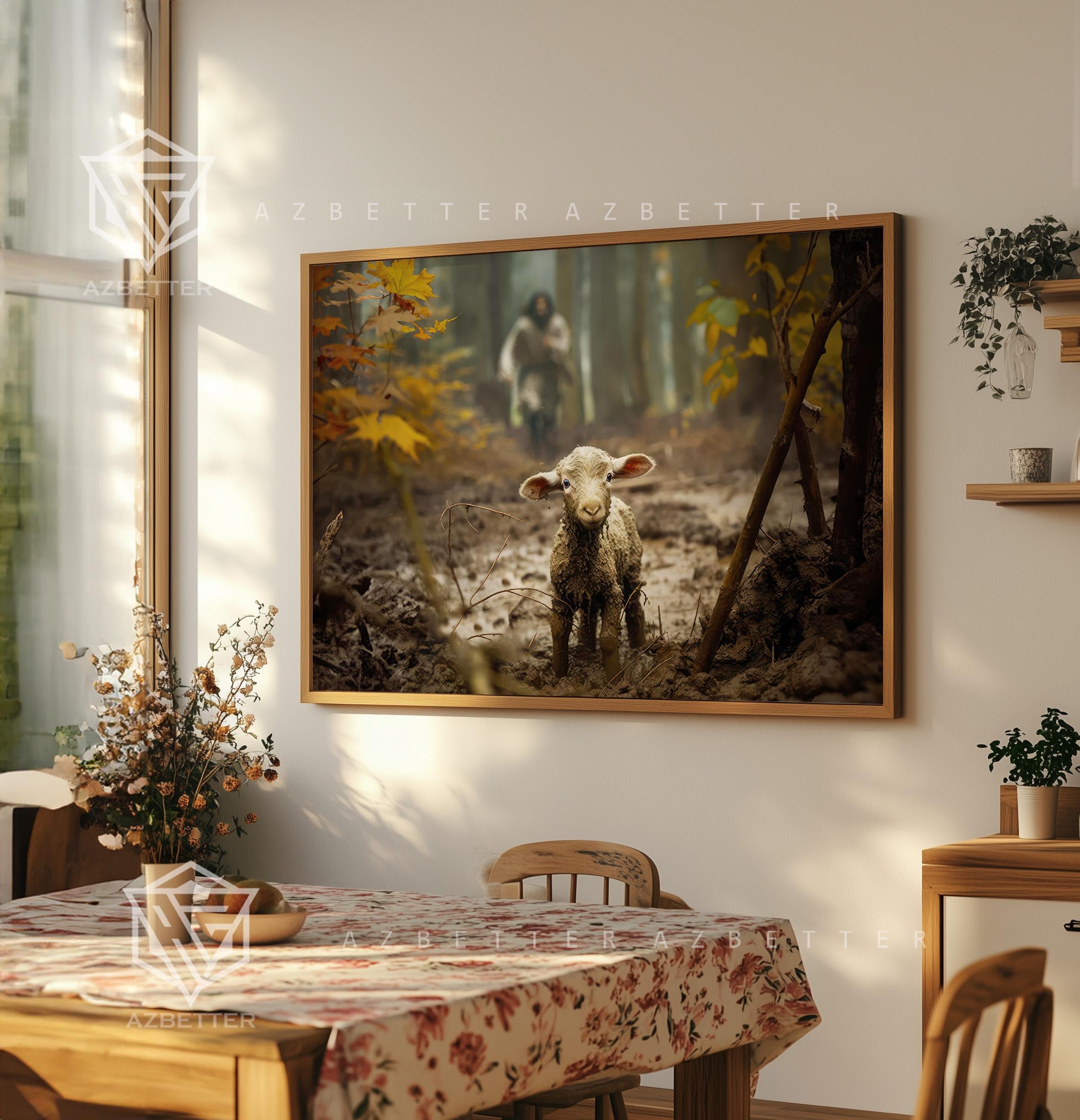 The Good Shepherd is Coming Canvas, He Leaves the 99 to Rescue Me – Christian Canvas Wall Art –  Jesus & Lost Lamb Painting, Religious Decor