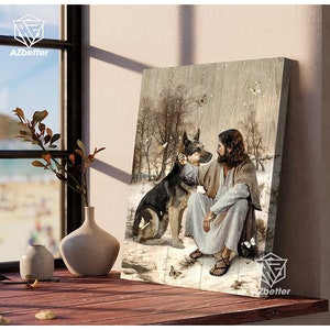 Canvas Prints German Shepherd With Jesus, German Shepherd Lovers Gift, Christian Home Decor, Dog Mom Gift, Jesus Portrait