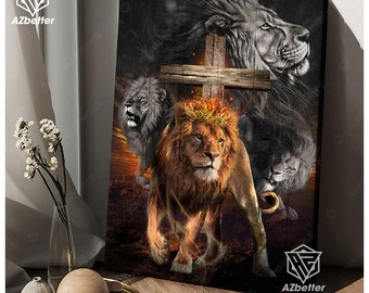 Dipinto su tela raffigurante il leone e Gesù, decorazione murale raffigurante Dio, regalo per cristiani, dipinto di Gesù, leone di Giuda, re dei re