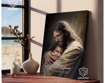 Custom Photo Safe In The Arms Of Jesus Canvas, Christian Memorial Wall Art, Personalized Rest In Peace, Deceased Loved One Mother&#39;s Day Gift