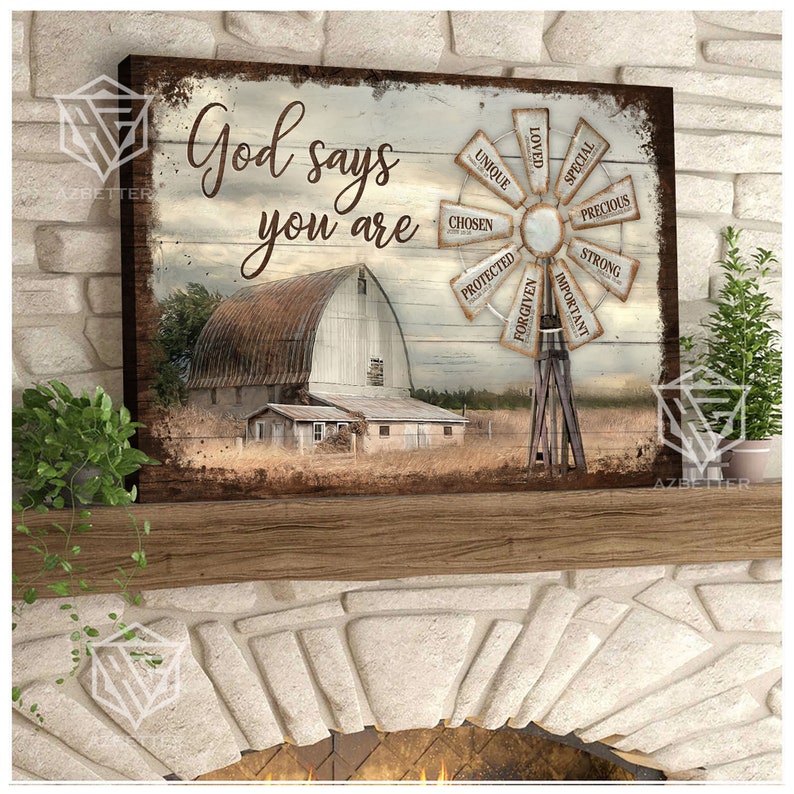 God Says You Are Unique Farmhouse Canvas, Old Barn Painting, Christian ...