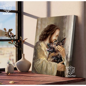 Canvas Prints German Shepherd Safe In God&#39;s Arm, German Shepherd Lovers Gift, Christian Home Decor, Dog Mom Gift, Jesus Portrait