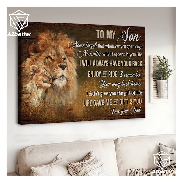 Lion Family To My Son Never Forget That Whatever You Go Through Canvas Print, Gift For Son From Daddy, Dad To Son Christmas Gift, Birthday