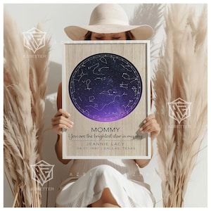 Carte des étoiles personnalisée pour maman, impression de ciel nocturne personnalisée – cadeau unique pour la fête des mères, cadeau d'anniversaire pour maman, art mural céleste, souvenir