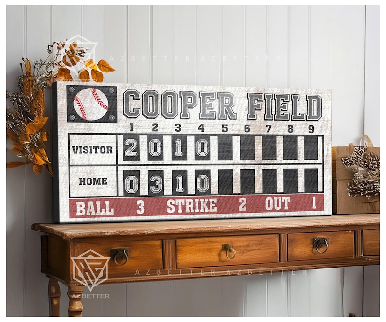 Personalized Baseball Scoreboard Canvas, Custom Name Sports Sign ...
