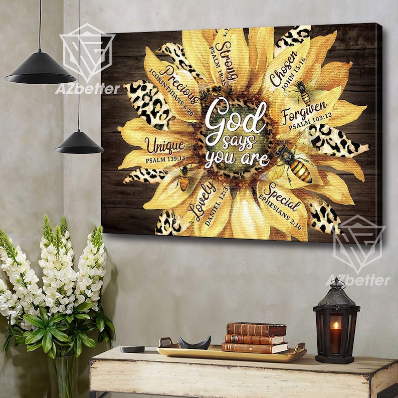 Bee God Says You Are Unique Special Canvas Wall Art, Vintage Farmhouse ...