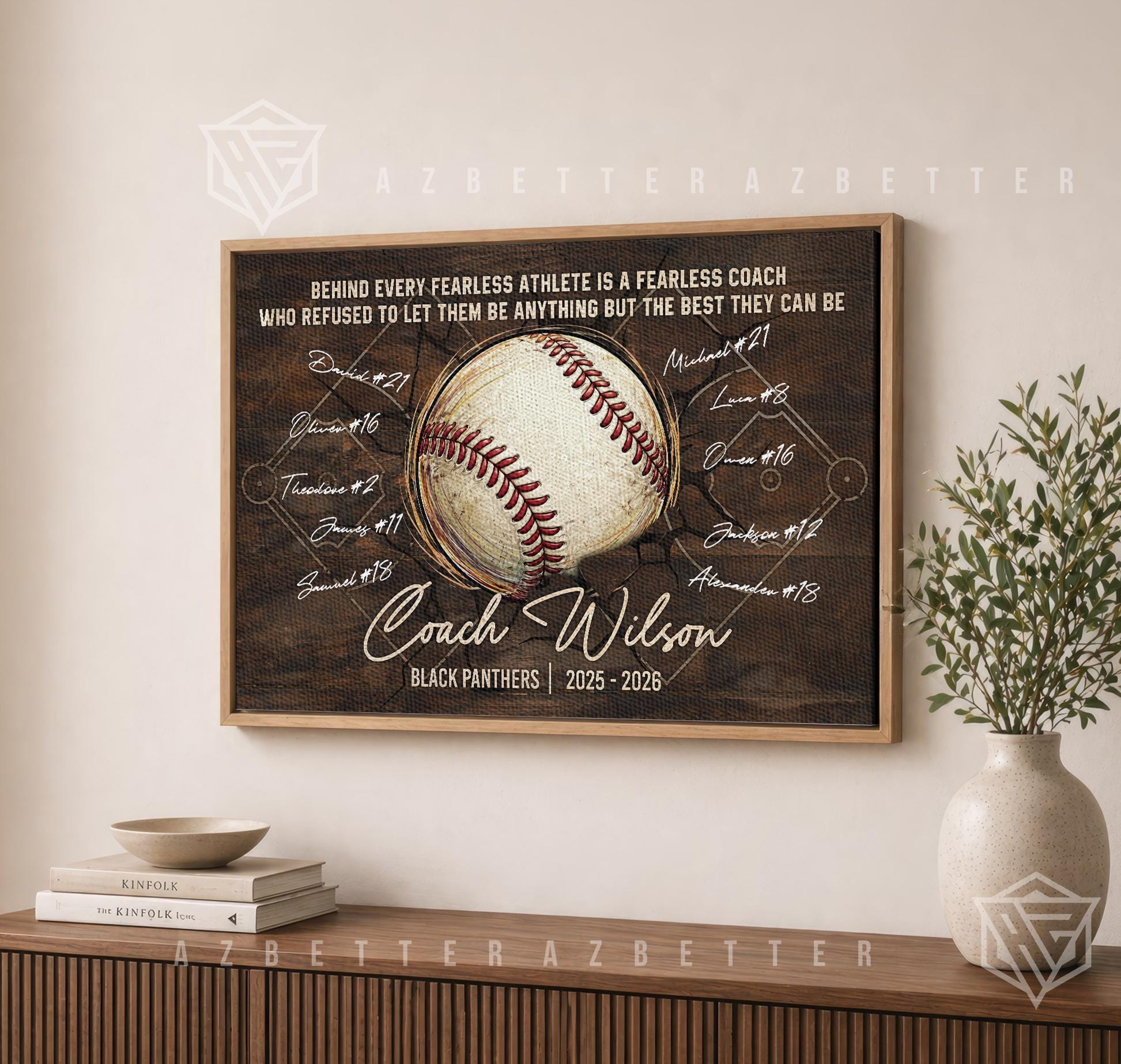 Personalized Baseball Coach Canvas Gift, Custom Team Roster Wall Art ...