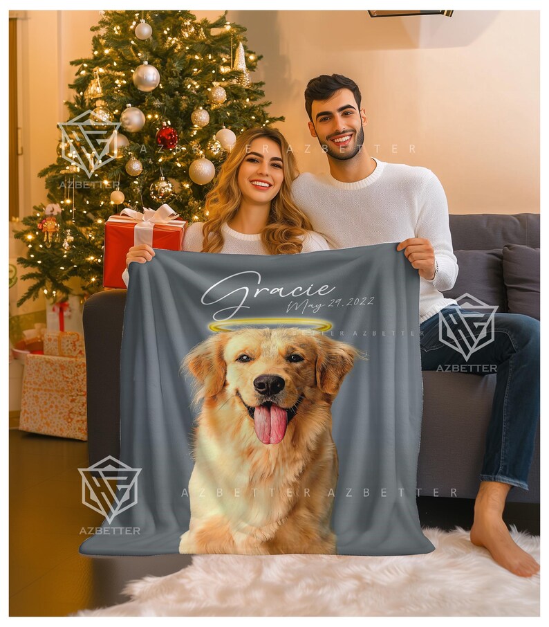 Custom Dog Face Memorial Blanket, Loss of Dog Gift, Personalized Pet