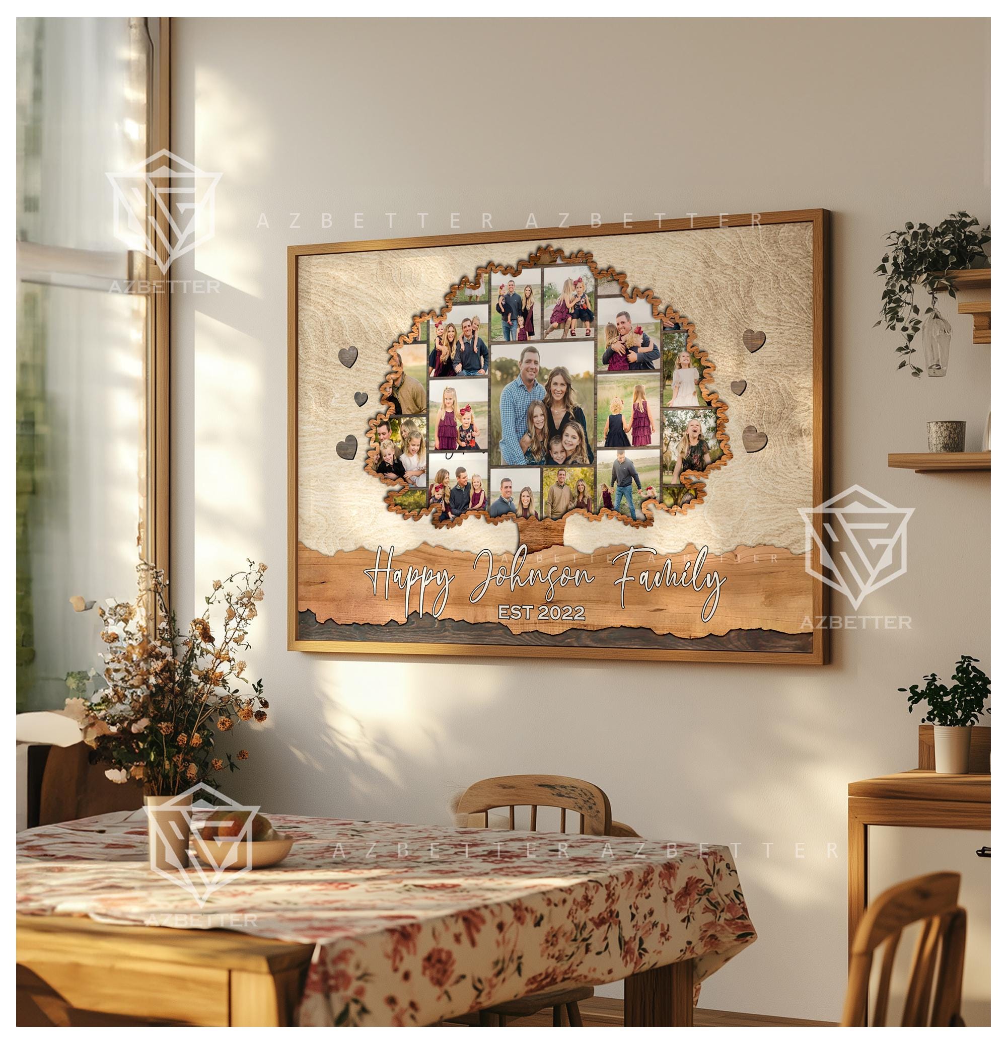 Personalized Family Tree Photo Collage Canvas – Custom Name & Picture ...