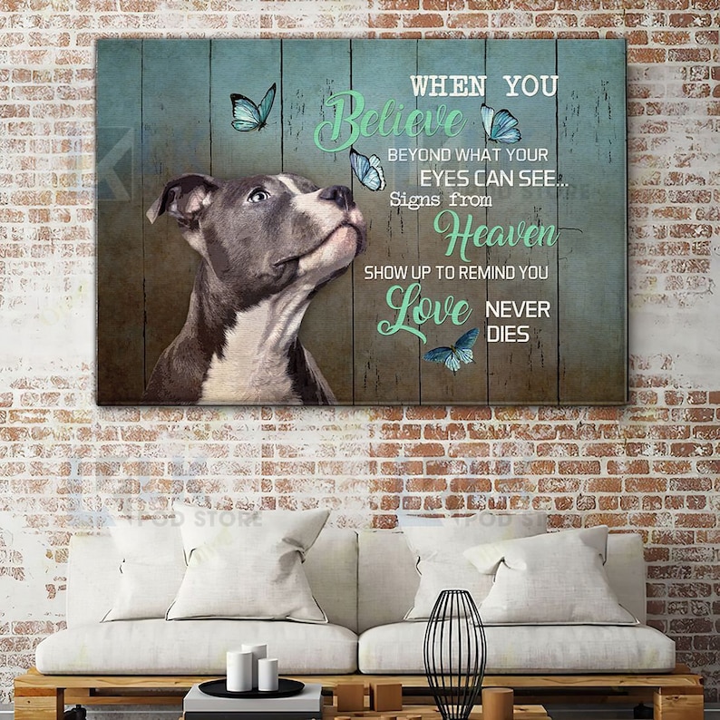 Pit bull Wall Art When You Believe Beyond, Pit bull Memorial Gift, Pit bull Decor, Home Decor Canvas, Pit bull lover Gift, Pitbull decor image 2