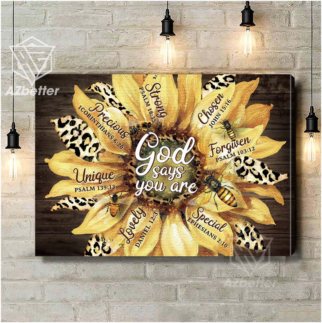 Bee God Says You Are Unique Special Canvas Wall Art, Vintage Farmhouse ...