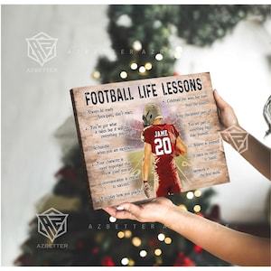 Tela personalizzata con lezioni di vita calcistica – Arte murale personalizzata con nome e numero del giocatore – Regalo motivazionale per giocatori di football, allenatori o tifosi