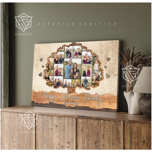 Personalized Family Tree Photo Collage Canvas – Custom Name & Picture Wall Art – Unique Gift for Parents, Mother&#39;s Day Gift