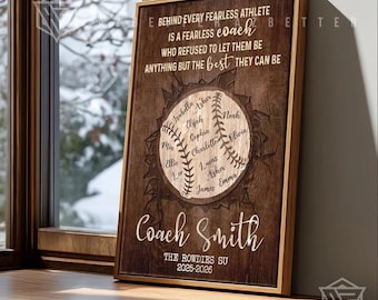 Regalo personalizado para entrenador de béisbol o sóftbol, arte mural con nombres de equipos de béisbol personalizados, placa de agradecimiento para entrenador al final de la temporada.