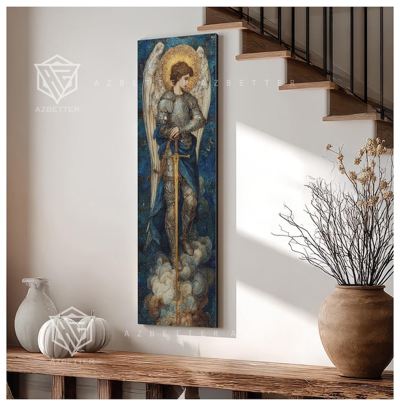 Large Vertical Saint Michael the Archangel Canvas Wall Art, Christian ...