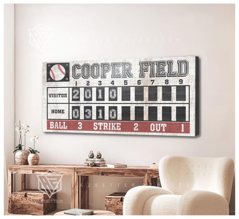 Personalized Baseball Scoreboard Canvas, Custom Name Sports Sign ...