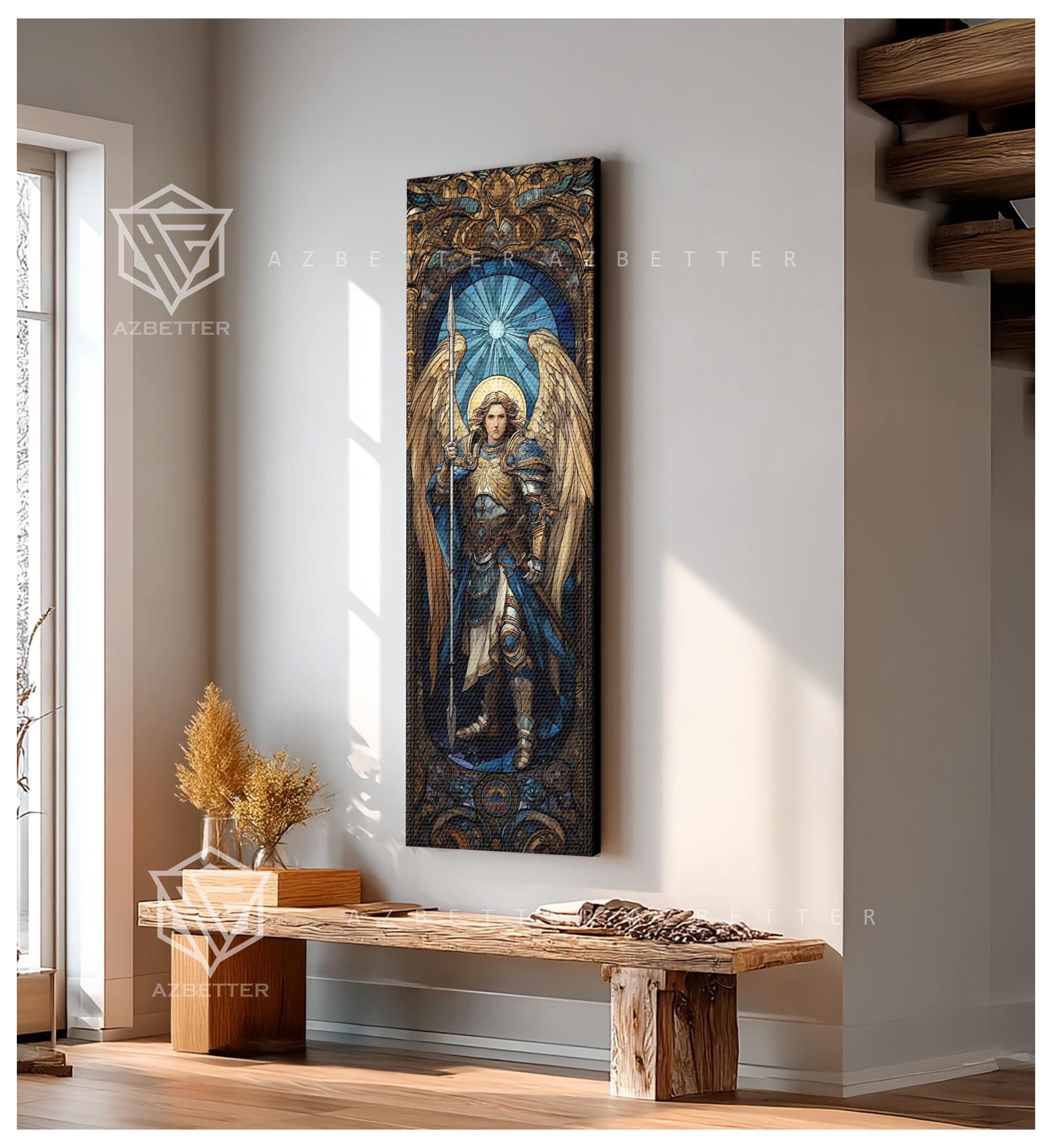 Saint Michael the Archangel Canvas Wall Art, Mosaic Style Christian ...