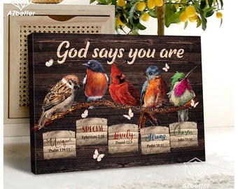 Canvas Prints God Says You Are Unique Special Lovely, Jesus Lanscape Wall Art, Christian Home Decor, Housewarming Gift, Hummingbird Prints