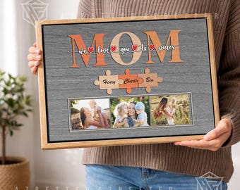 Personalisierte Muttertag Leinwand Wir lieben dich in Stücke, individuelles Geburtstagsgeschenk für Mutter, Mutter Foto Collage Wandkunst, Geschenk von Tochter
