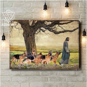 God With German Shepherd Canvas, German shepherd Lovers Gift Canvas, Christian Gift Canvas, God and Dog Wall Art, Dog Home Wall Hanging