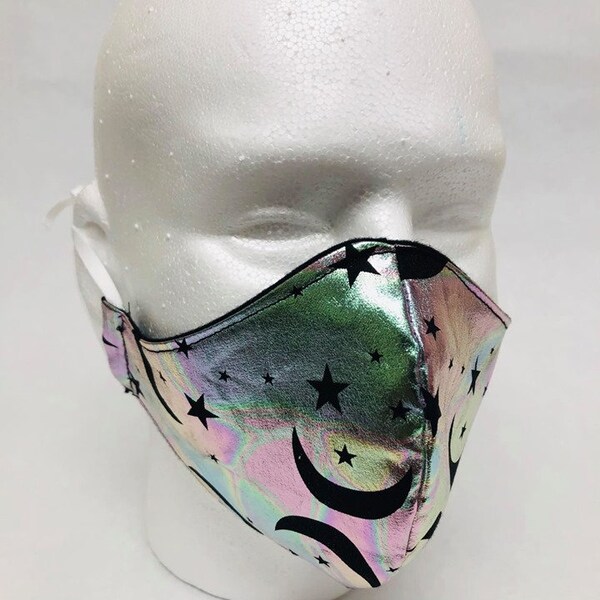 Moon and Stars oil slick iridescent adult face mask