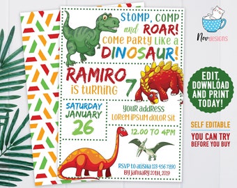 dinosaur invitation etsy