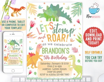 dinosaur invitation etsy