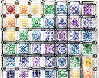 Patrón de muestrario de minimotivos en blackwork