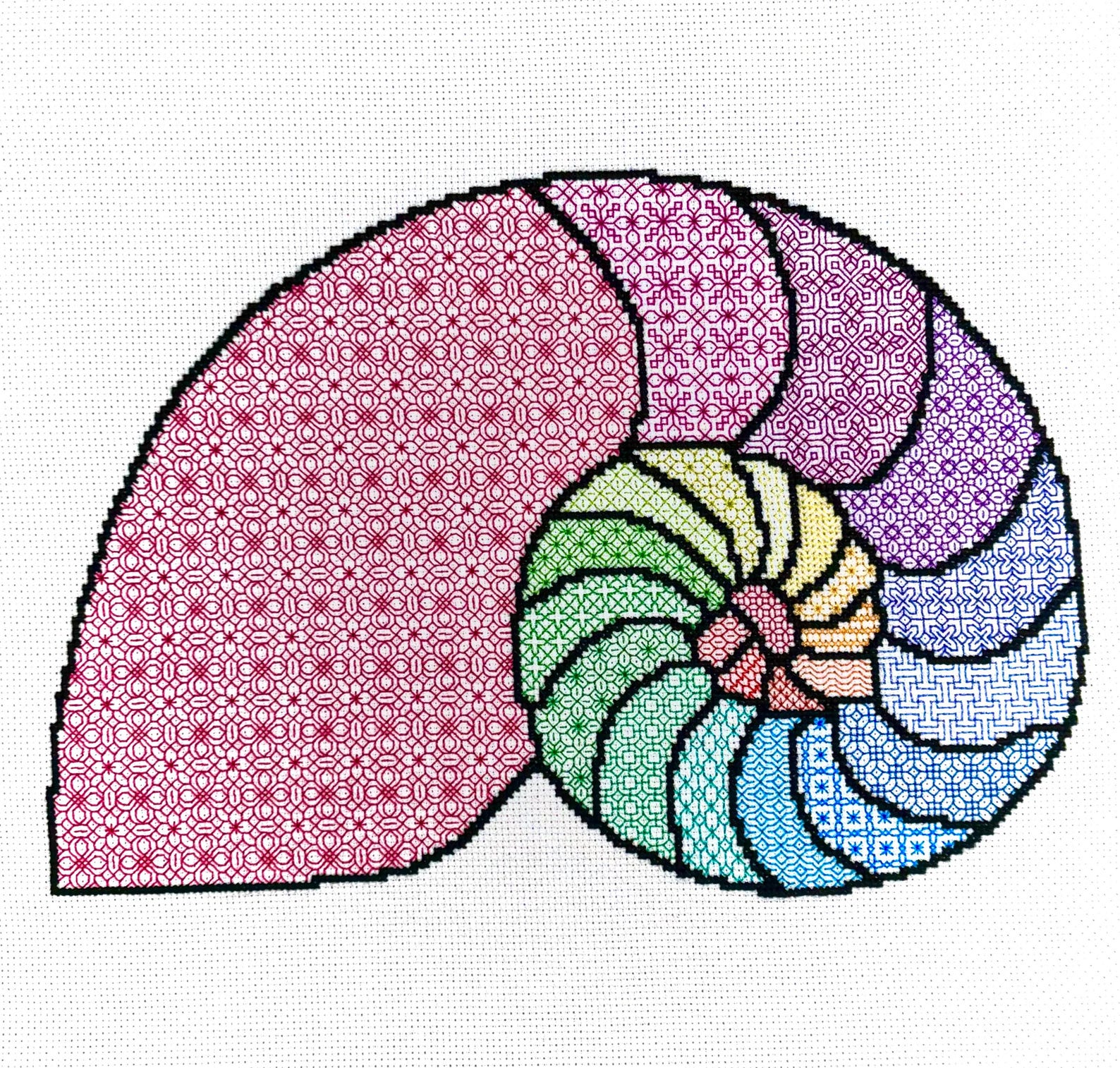Nautilus Blackwork Sampler Pattern from Loose Thread Stitchery