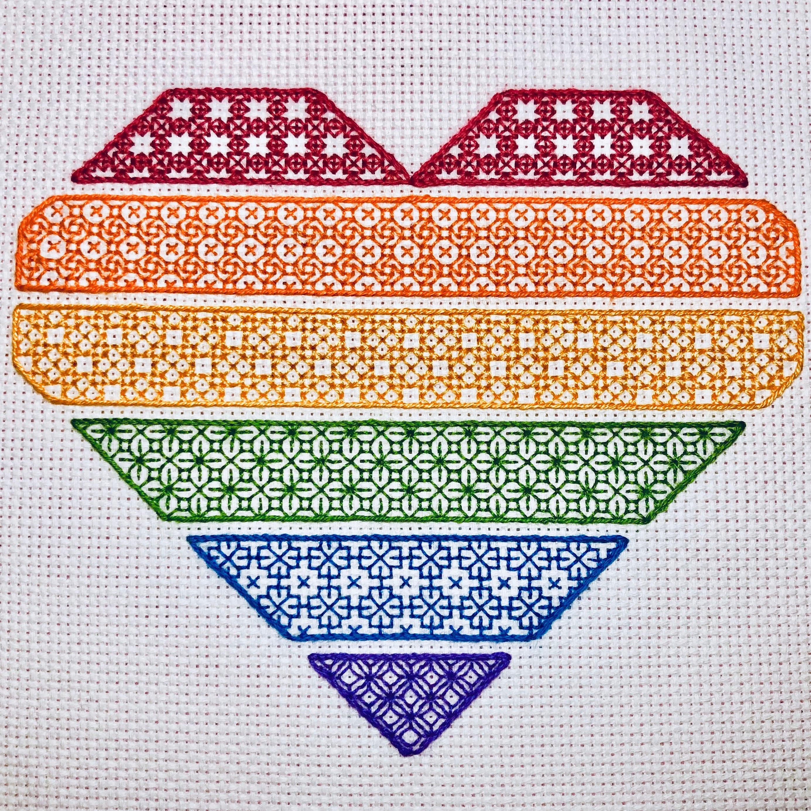Blackwork Rainbow Heart Pattern - Etsy