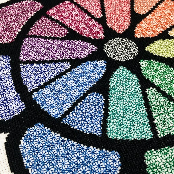 Coloured Glass Blackwork Sampler Pattern