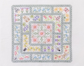 Flowers and Friends Blackwork Sampler Pattern