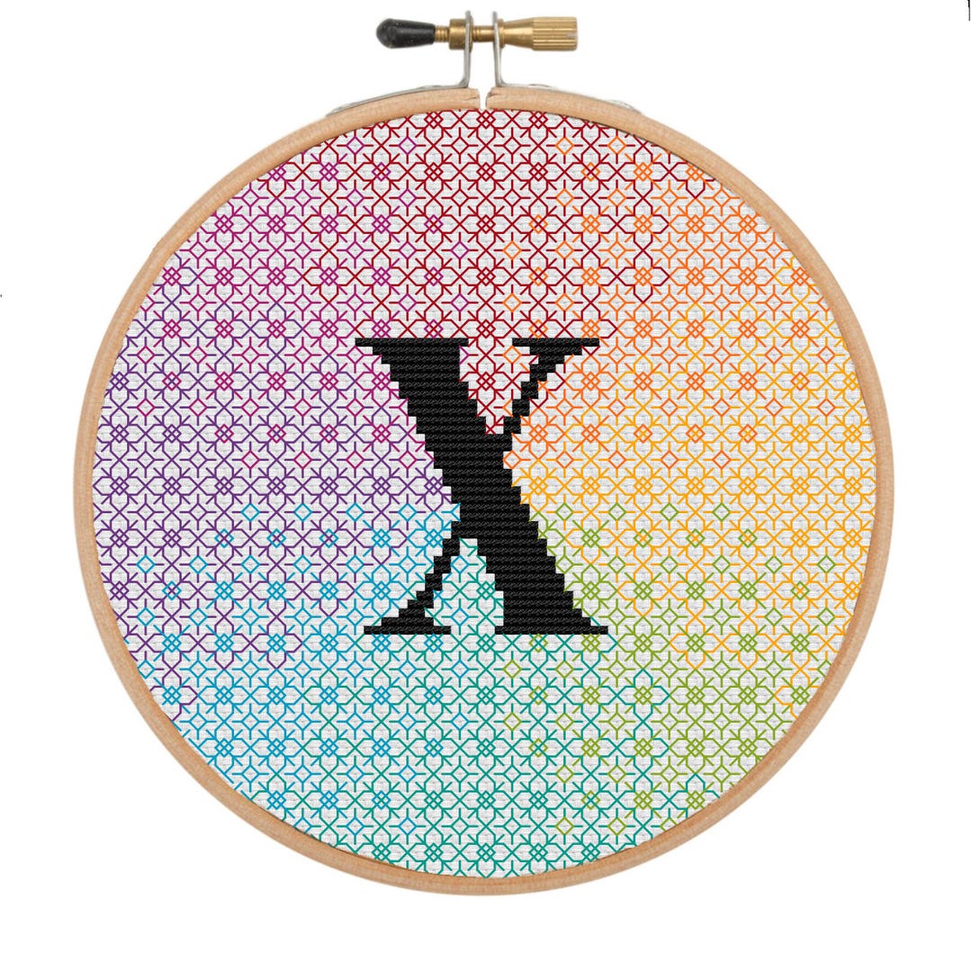 Blackwork Rainbow Letter X Pattern - Etsy