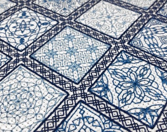 Sixteen-Block Blues Blackwork Sampler Pattern