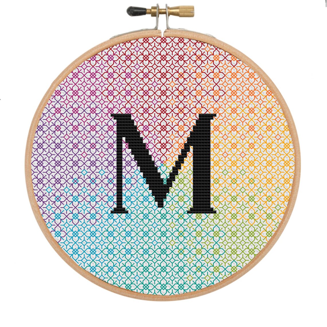 Letter M Pattern Design Blackwork Rainbow Letter M Pattern - Etsy