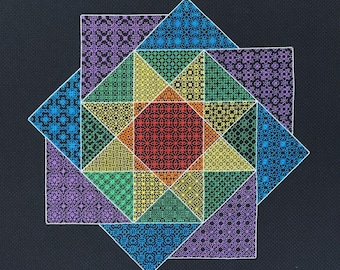 Rainbow Pinwheel Blackwork Sampler Pattern