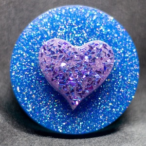 Purple Glitter Heart Phone Grip Disk