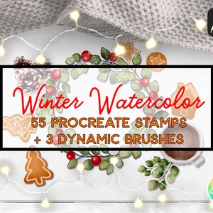 Procreate Watercolor Winter Christmas Brushes: 55 stamps and 3 bonus brushes