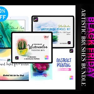 Procreate Artistic Brushes Bundle - Watercolor, Alcohol Inks, Pencils, Abstract