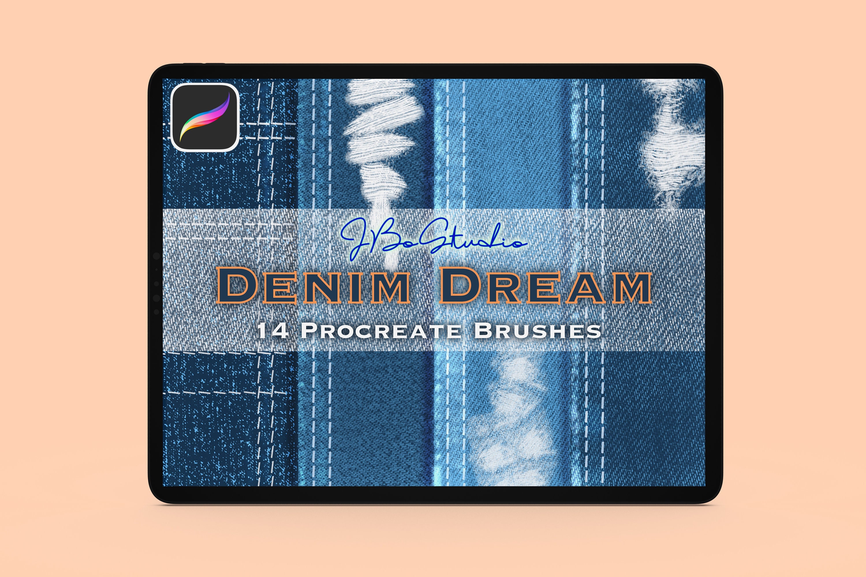 Pinceles Procreate Denim Dream: texturas de jeans sin costuras, pespuntes, remaches, botones y roturas