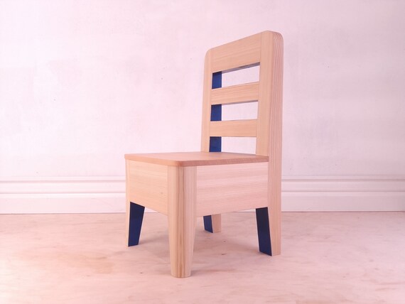 Small Chair With Drawer blue E.g. as a Gift for Your First Birthday. Larch Waxed 24x24x45 Seat Height 20 Cm. Etsy