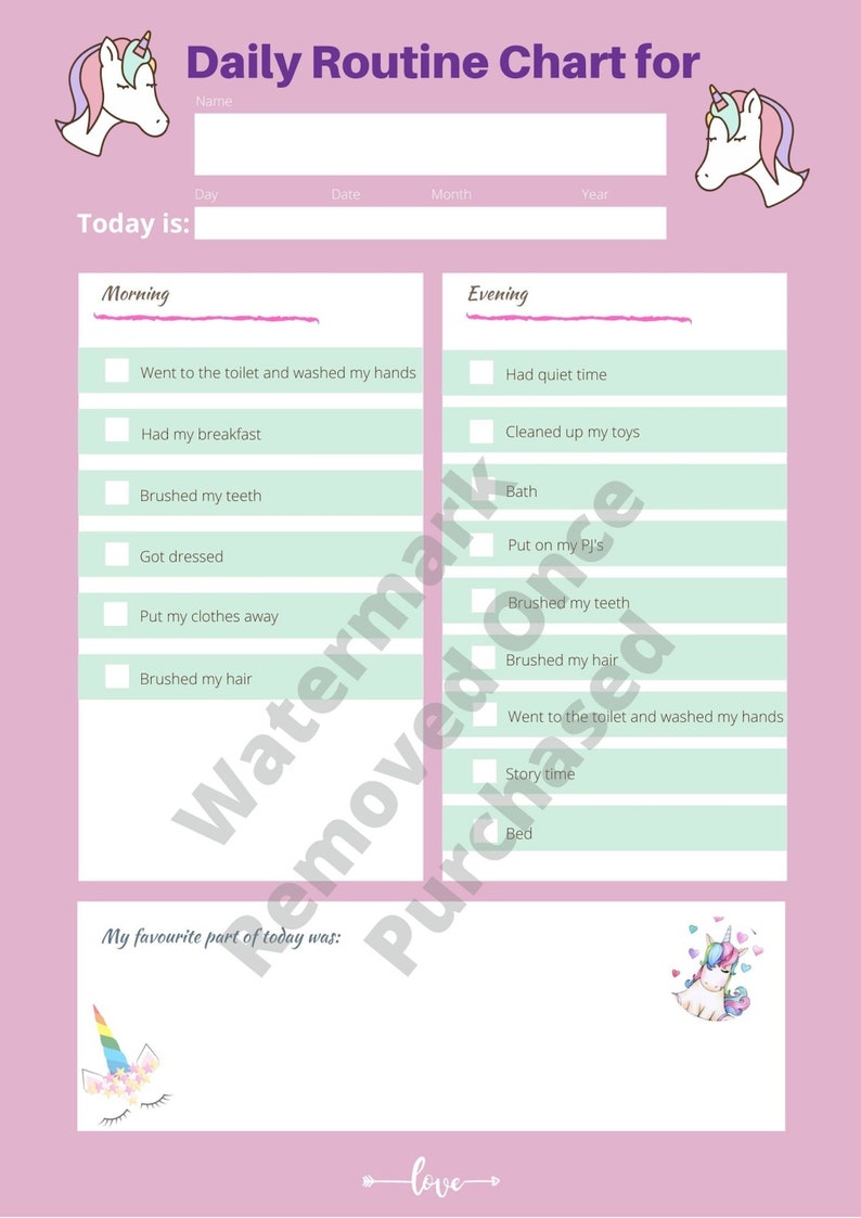 Kids Daily Routine Chart, Printable Chart, Fillable Chart, Chores Chart ...