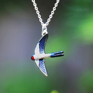 Swallow Bird In Flight Pendant Necklace