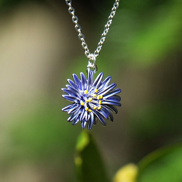 Aster Blue Flower Pendant Necklace