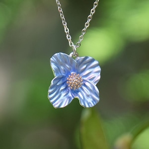 Poppy Blue Flower Pendant Necklace