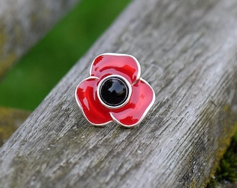 Broche Vintage Fleur De Pavot émaillée - Strass Bleus, Filigrane, Alliage Argenté