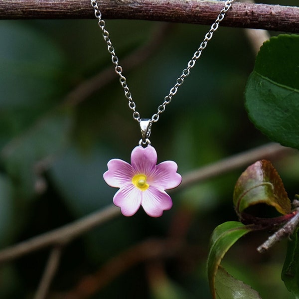 Primrose Pink Flower Pendant Necklace