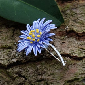 ATLondonJewels Aster Blue Flower Brooch on Bark ATH678