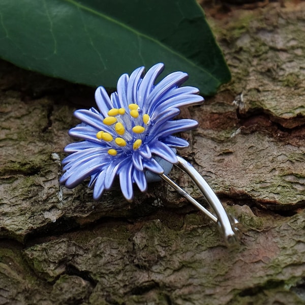 Aster Blue Flower Brooch