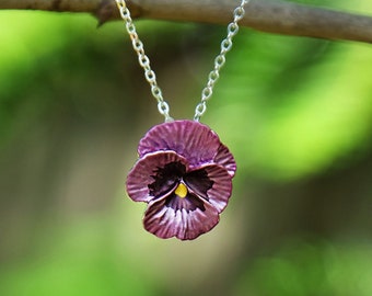 Pansy Pink Flower Pendant Necklace